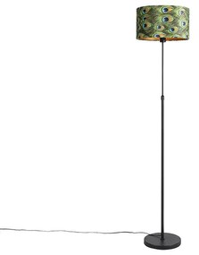 Candeeiro de pé preto com abajur de veludo verde-pavão com dourado 35 cm - Parte Clássico / Antigo