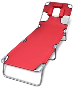 vidaXL Espreguiçadeira dobrável almofada cabeça aço revestido vermelho