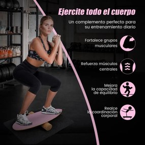 Painel de equilíbrio em madeira com rolo e manta para treino de skate, hóquei, snowboard e surf rosa