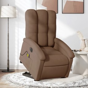 Poltrona elétrica elevatória massagens tecido castanho