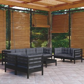 vidaXL 9 pcs conjunto lounge de jardim c/ almofadões pinho maciço