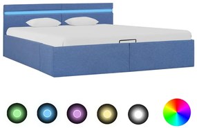 vidaXL Cama hidráulica c/ arrumação e LED 180x200 cm tecido azul