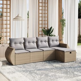 vidaXL 5 pcs conj. sofás jardim c/ almofadões vime PE bege misturado