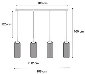 Candeeiro suspenso Art Déco preto com vidro fumê 4 luzes - Laura Art Deco