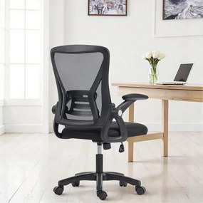 Cadeira de escritório ergonómica 59,5 x 56 x 103 cm, cadeira de escritório em malha, braços rebatíveis, altura ajustável, preta