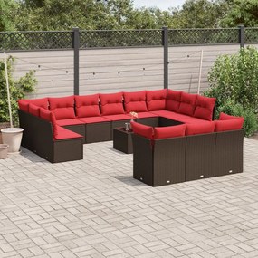 vidaXL 14 pcs conjunto sofás p/ jardim c/ almofadões vime PE castanho