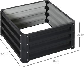 Conjunto de 2 floreiras elevadas, floreiras de jardim para legumes e flores, aço galvanizado, 60 x 60 x 30,5 cm, cinzento