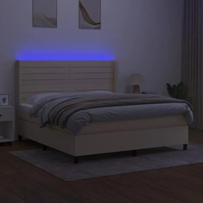 Cama box spring c/ colchão e LED 160x200 cm tecido cor creme