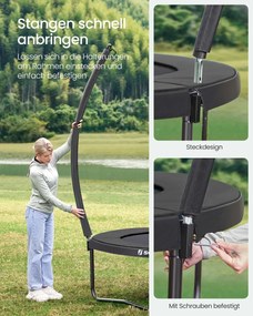 Trampolim de 427 cm de diâmetro com rede de segurança e varas curvas, preto