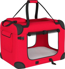 PawHut Transportadora Dobrável para Cães 60x41,5x41 cm com Janelas de Rede, Almofada Macia e 2 Alças para Mini Cães e Gatos Vermelho | Aosom Portugal