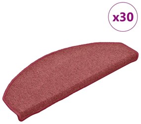 vidaXL Tapetes de escada 30 peças 65x24x4 cm Bordeaux meio redondo grande