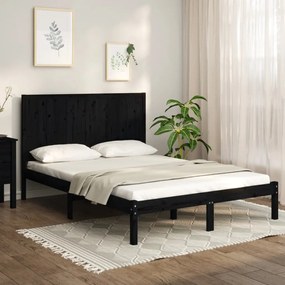 vidaXL Estrutura de cama pequena casal 120x190 cm pinho maciço preto