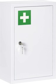 Kleankin Armário Farmácia Parede Aço 3 Prateleiras Armazenamento Seguro 2 Chaves Casa de Banho Compacto 30x14x46 cm Branco | Aosom Portugal
