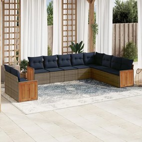 vidaXL 10 pcs conjunto sofás p/ jardim c/ almofadões vime PE cinzento