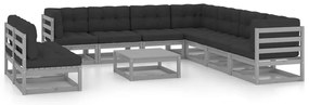10pcs conjunto lounge de jardim + almofadões pinho maciço cinza