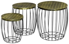 Outsunny Conjunto de 3 Mesas de Jardim Empilháveis Mesas Auxiliares Redondas com Estrutura Metálica e Tampo Imitação Vime Preto