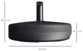 Outsunny Base de Chapéu de Sol de Jardim Recarregável de Água 22kg Suporte de Chapéu de Sol Redondo para Mastros de 38mm/48mm Portátil para Terraço Pátio Ø51x28cm Preto
