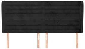 Cabeceira de cama c/ abas veludo 163x23x118/128 cm preto
