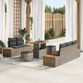 Conjunto de Sofá de Jardim vidaXL com Almofadas Cinza Poliratan Acácia