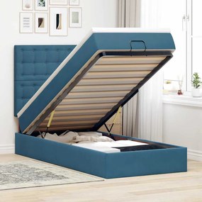 Estrutura cama otomana com colchões azul escuro 90x190cm veludo