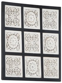 vidaXL Painel de parede esculpido à mão MDF 60x60x1,5 cm preto/branco