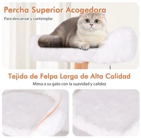 Arranhador de madeira maciça para gatos 168 CM com poleiro Caverna e Postes de arranhar 6 camadas Bola suspensa branca