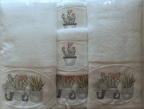 6 toalhas de banho bordadas Cactos 100% algodão com 500 gr./m2: 2 toalhas 100x150 cm - 2 toalhas 50x100 cm - 2 toalhas 30x50 cm