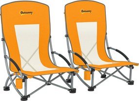 Outsunny Conjunto de 2 Cadeiras de Praia Dobráveis Cadeiras de Campismo Dobráveis Leves Saco de Transporte Porta-copos 70x58x79 cm Laranja | Aosom Portugal