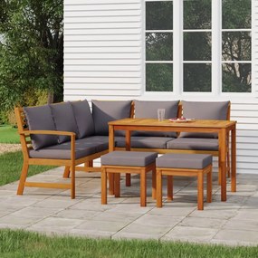 vidaXL 6 pcs conjunto de jantar p/ jardim c/ almofadões acácia maciça