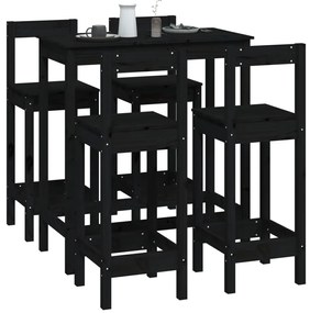 5 pcs conjunto de bar pinho maciço preto