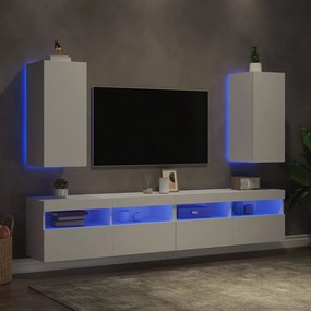 Móveis de parede p/ TV com luzes LED 2 pcs 30,5x35x70 cm branco