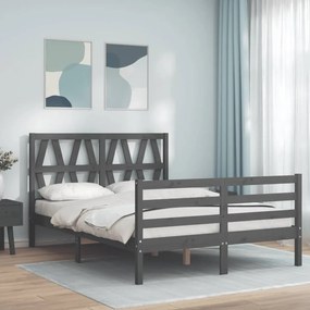 Estrutura de cama de casal com cabeceira madeira maciça cinza