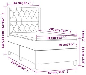 Cama box spring c/ colchão/LED 80x200 cm veludo azul-escuro