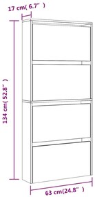 Sapateira c/ espelho 4 divisórias 63x17x134 cm cinza cimento