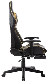 Cadeira gaming c/ apoio de pés couro artificial preto/dourado