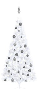 vidaXL Meia árvore Natal artificial pré-iluminada c/ bolas branco