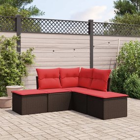 vidaXL 5 pcs conjunto sofás p/ jardim c/ almofadões vime PE castanho