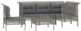 6 pcs conjunto lounge de jardim c/ almofadões vime PE cinzento