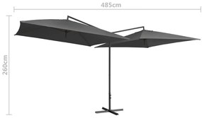 Guarda-sol duplo com mastro de aço 250x250 cm antracite