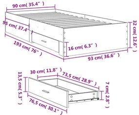 Estrutura cama c/ gavetas 90x190 cm derivados de madeira preto