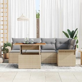 Conjunto de Jantar para Jardim de 6 Peças com Almofadas de Rattan Bege
