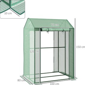 Estufa de jardim com 2 compartimentos e 2 portas enroláveis 100  x 80 x 150  cm - 0,8 m² Estufa para tomates Verde