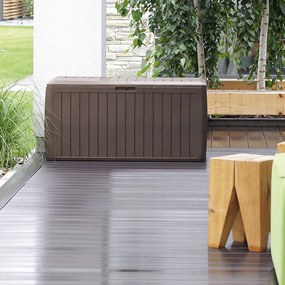 Caixa arrumação almofadas jardimcom tampo 117 x 47 x 60 cm Board Plus 290L Rodas Castanho