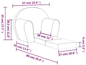 Sofá-cama infantil pelúcia macia cinzento-claro