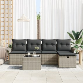 Conjunto de Sofá de Jardim de 6 Peças com Almofadas Cinza Claro de Rat