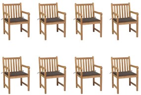 vidaXL Cadeiras de jardim c/ almofadões cinza-acast. 8 pcs teca maciça