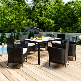 Conjunto de Jardim em polyrattan Milan de 7 peças preto/creme