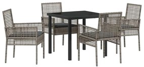 Conjunto de Jantar de Jardim de 5 Peças com Almofadas Cinza Vime PE