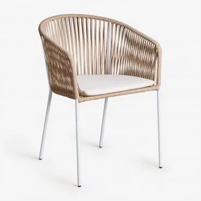 Cadeira De Jantar Com Braços Em Ferro E Corda Trançada Jocelyn Natural - Branco - Sklum
