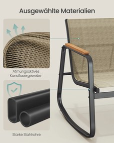 Conjunto de jardim: 2 cadeiras de baloiço com mesa, castanho-amarelado